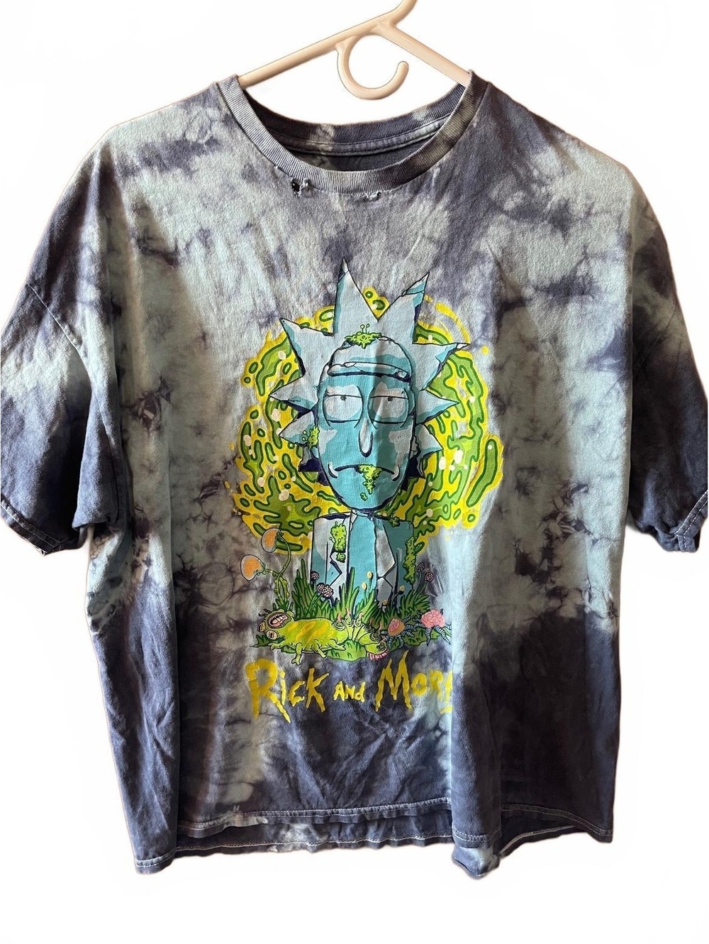 Rick and Morty Tie-Dye Graphic T-Shirt with Distressed Neck